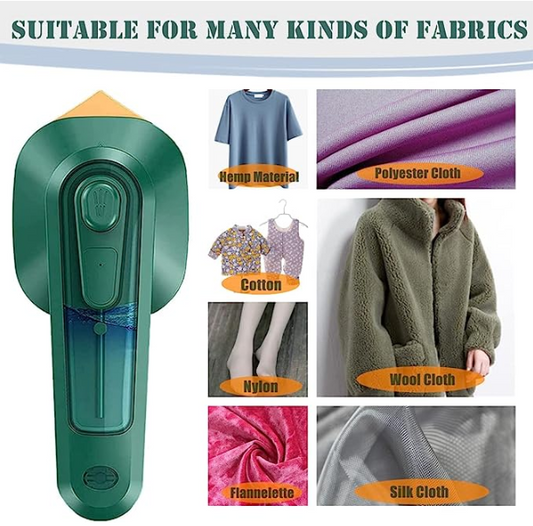 Green fabric shaver with images of fabrics it can be used on